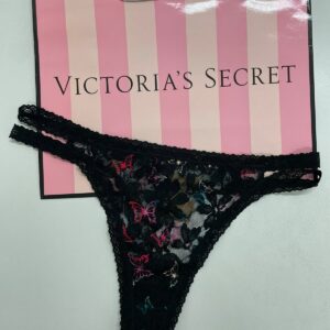 Panty PINK negra con mariposas, de encaje talle S