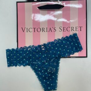 Panty VS azul de encaje con puntos verdes, talle M