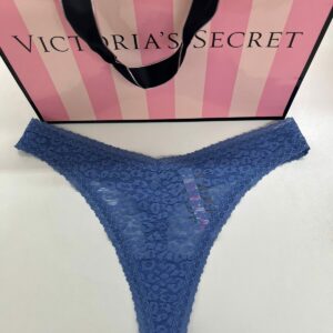 Panty PINK de encaje azul con detalles animal print, talle M